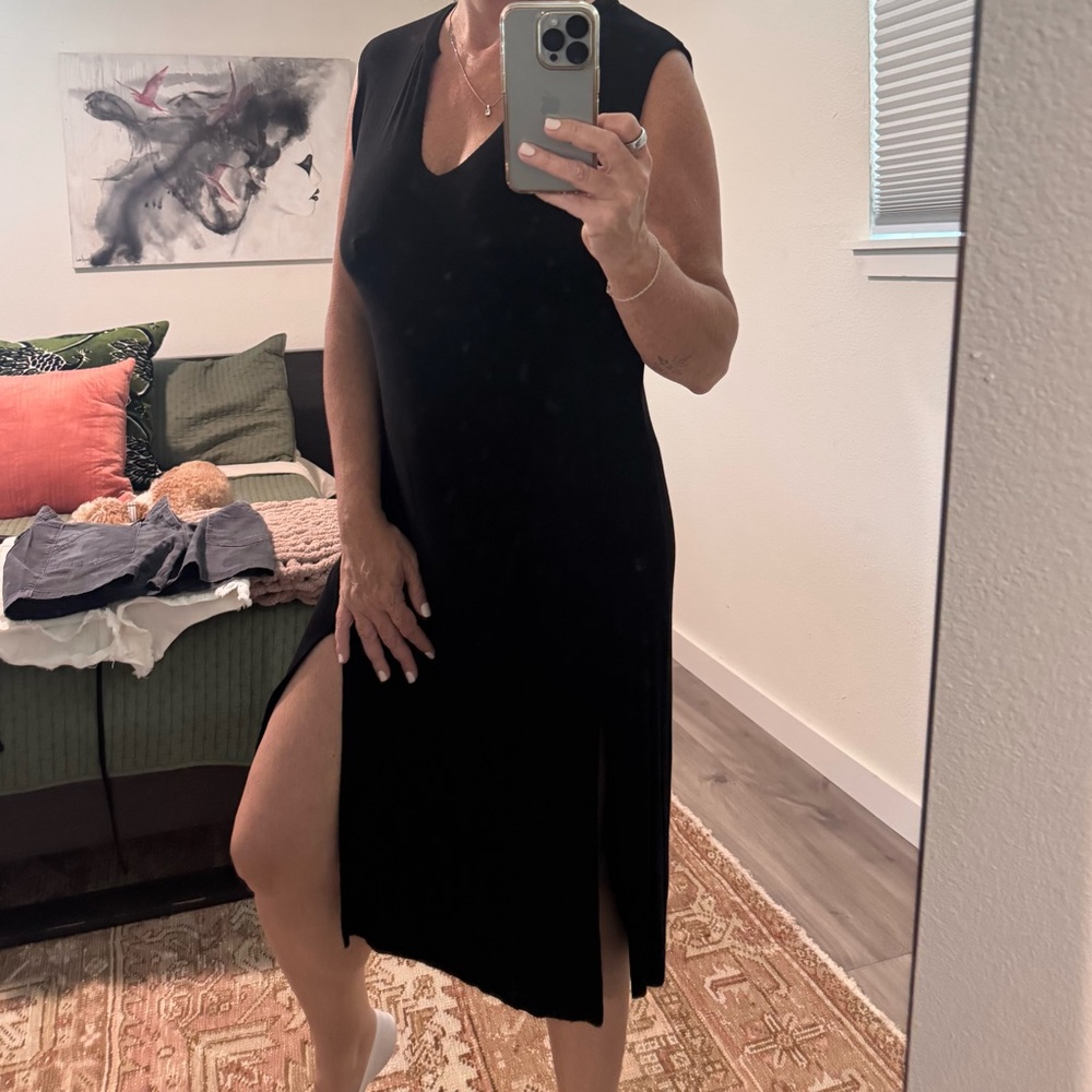 LNA Black Midi Dress with Side Slit